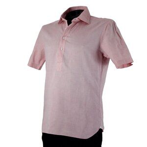 Barba Sz 16/41 Pink Collared 1/2 Button Up Short Sleeve Cotton Linen Shirt